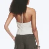 Ripstop Halter V-Neck Top – Light Beige