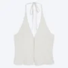 Ripstop Halter V-Neck Top – Light Beige