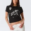 Rosabel Printed Baby Tee – Black – Unicorn