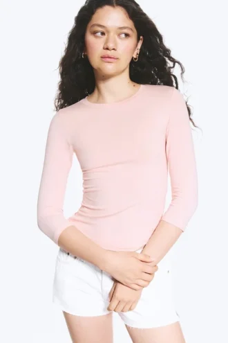 Round Neck Three-Quarter Sleeve Top – Light Dusty Peach