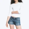 Round Neck Three-Quarter Sleeve Top – White