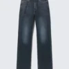 Rowe Super High Waisted Regular Straight Jeans – Angel Blue – Dark Blue