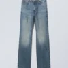 Rowe Super High Waisted Regular Straight Jeans – Iron Blue – Medium Blue