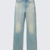 Rowe Super High Waisted Regular Straight Jeans – Port Blue – Light Blue