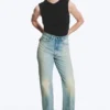 Rowe Super High Waisted Regular Straight Jeans – Port Blue – Light Blue