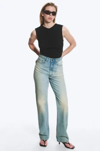 Rowe Super High Waisted Regular Straight Jeans – Port Blue – Light Blue