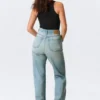 Rowe Super High Waisted Regular Straight Jeans – Port Blue – Light Blue