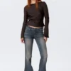Ruched Boat-Neck Trumpet Sleeve Top – Dark Brown