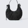 Ruched Crescent Shoulder Bag – Black