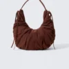 Ruched Crescent Shoulder Bag – Dark Brown