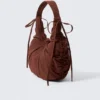 Ruched Crescent Shoulder Bag – Dark Brown