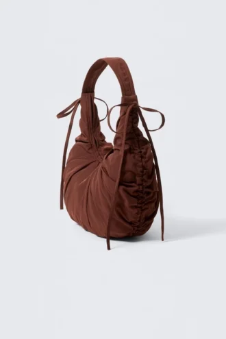 Ruched Crescent Shoulder Bag – Dark Brown