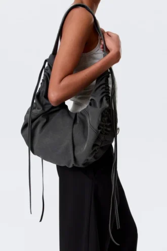 Ruched Crossbody Bag – Washed Black