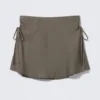 Ruched Drawstring Mini Skirt – Dark Mole