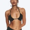 Ruched Halter Bandeau Bikini Top – Black