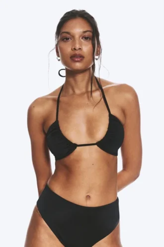 Ruched Halter Bandeau Bikini Top – Black