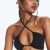 Ruched Halter Bandeau Bikini Top – Black