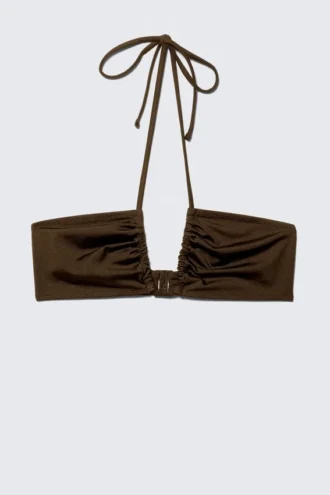 Ruched Halter Bandeau Bikini Top – Dark Brown