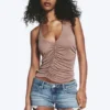 Ruched Halter Jersey Top – Washed Brown