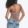 Ruched Halter Jersey Top – Washed Brown
