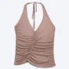 Ruched Halter Jersey Top – Washed Brown