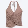 Ruched Halter Jersey Top – Washed Brown