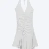 Ruched Halter Mini Dress – Light Dusty Grey Melange