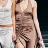 Ruched Halter Mini Dress – Washed Brown