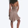 Ruched Halter Mini Dress – Washed Brown