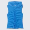 Ruched Hooded Tank Top – Blue