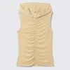 Ruched Hooded Tank Top – Light Beige