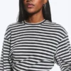 Ruched Long-Sleeved T-Shirt – Black/Grey Stripe