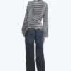 Ruched Long-Sleeved T-Shirt – Black/Grey Stripe