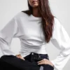 Ruched Long-Sleeved T-Shirt – White
