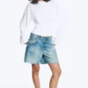 Ruched Long-Sleeved T-Shirt – White
