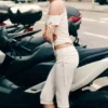 Ruched Regular Capri Pants – White