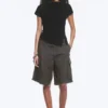 Ruched Short-Sleeved Top – Black