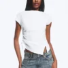 Ruched Short-Sleeved Top – White
