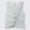 Ruched Sleeveless Crepe Top – Light Grey