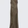 Satin Boat-Neck Maxi Dress – Dark Mole
