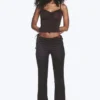 Satin Cut-Out Flared Trousers – Dark Brown