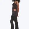 Satin Cut-Out Flared Trousers – Dark Brown