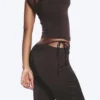 Satin Cut-Out Flared Trousers – Dark Brown