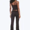 Satin Cut-Out Flared Trousers – Dark Brown
