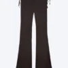Satin Cut-Out Flared Trousers – Dark Brown