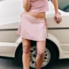 Satin Cut-Out Mini Skirt – Light Pink