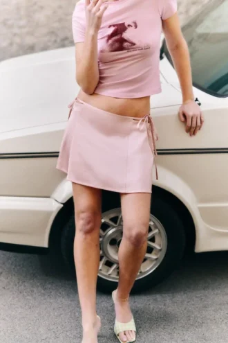 Satin Cut-Out Mini Skirt – Light Pink