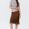 Satin Lace Midi Skirt – Dark Brown
