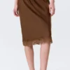 Satin Lace Midi Skirt – Dark Brown