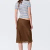 Satin Lace Midi Skirt – Dark Brown